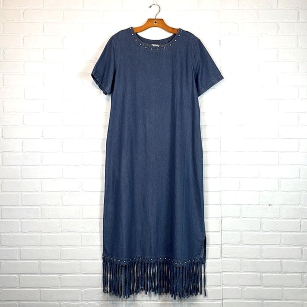 Vintage Blue Midi Dress with Fringe